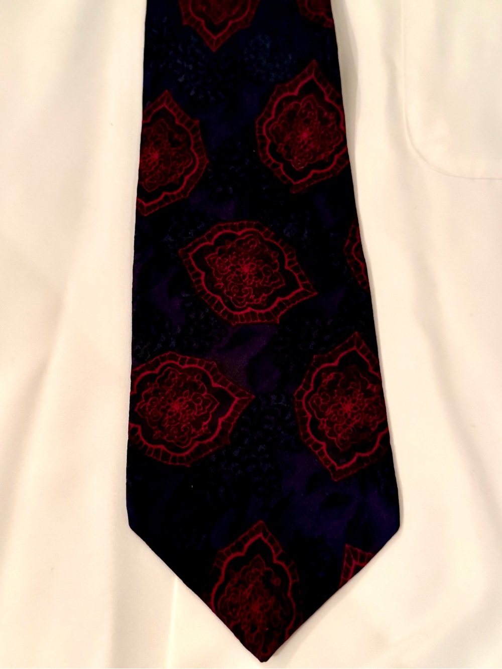 Vintage Liberty of London Silk Tie Navy Blue Burgundy Medallion